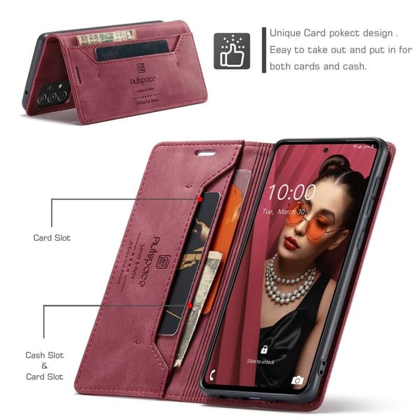 AUTSPACE A01 för Samsung Galaxy A72 Plånboksfodral Konstläder - Röd