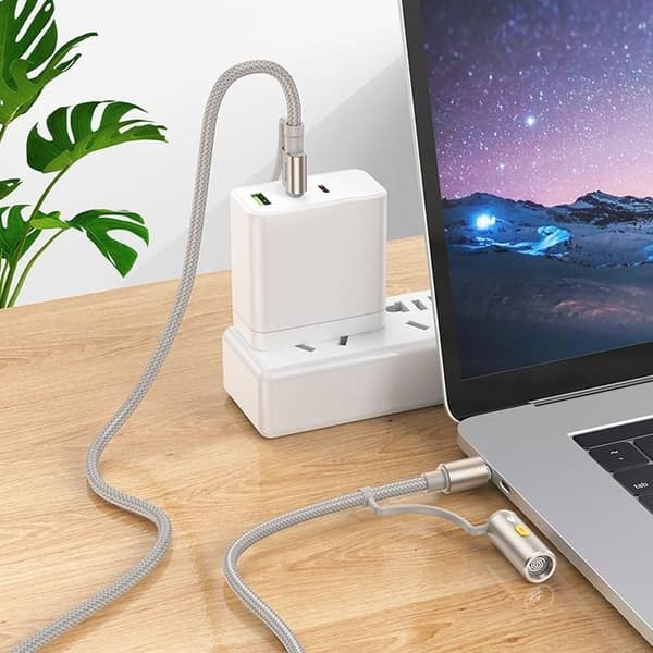 Hoco USB-A/USB-C Till USB-C Cigarettändare 60W 3A Kabel 1.2m U138 - Grå Grå