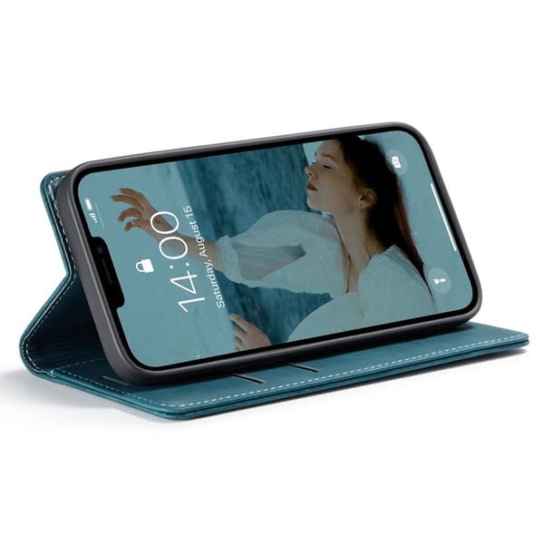 CASEME 013 Mobilskal KonstLäder med ställ för iPhone 13 Pro - Grön