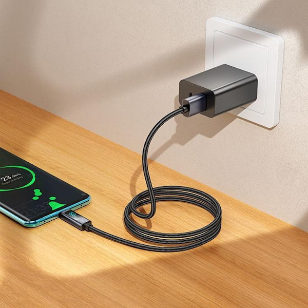 HOCO USB-A til USB-C Kabel 5A 1m med Skærm X112 - Sort Svart