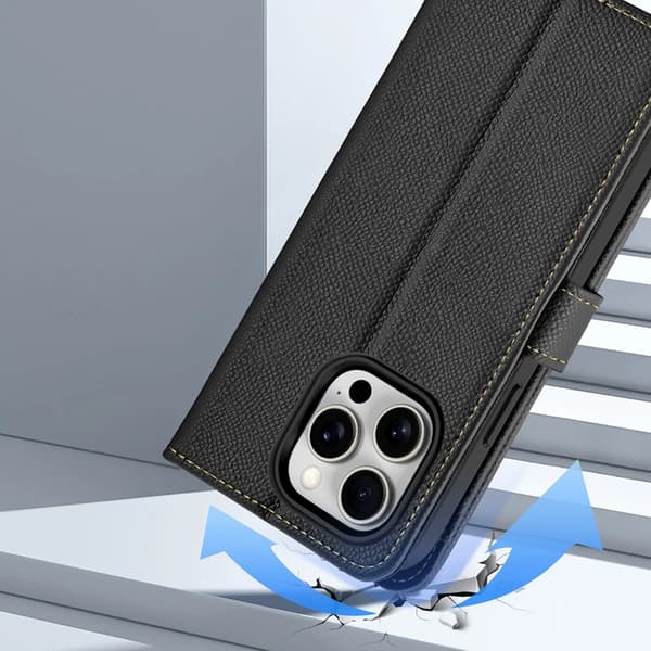 Dux Ducis iPhone 15 Pro Max Pung Taske Lawa Læder - Sort Svart