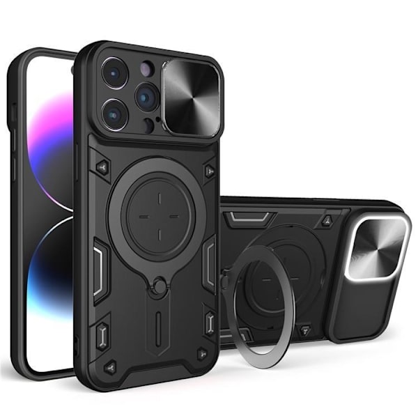 iPhone 15 Mobilskal Ringhållare Slide Kamera - Svart Svart