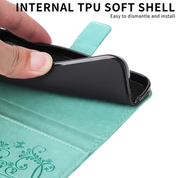 OnePlus 15 5G Konstläder Plånboksfodral Floral Butterfly Imprinted Grön