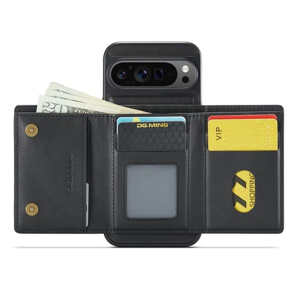 DG.MING M6 Series Konstläder Plånboksfodral för Google Pixel 9 Pro - Svart