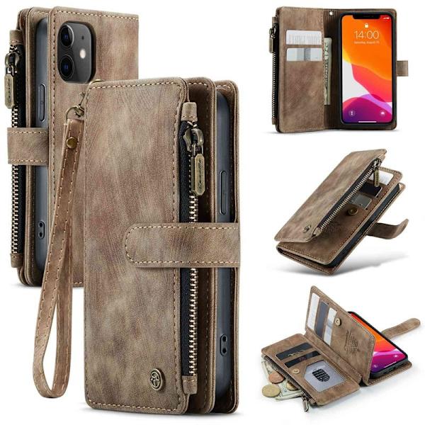 CASEME Konstläder Plånboksfodral för iPhone 12 mini med rem - Brun