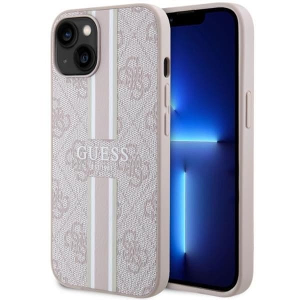 Guess Mobilskal till iPhone 14 MagSafe Printed Stripes - Rosa