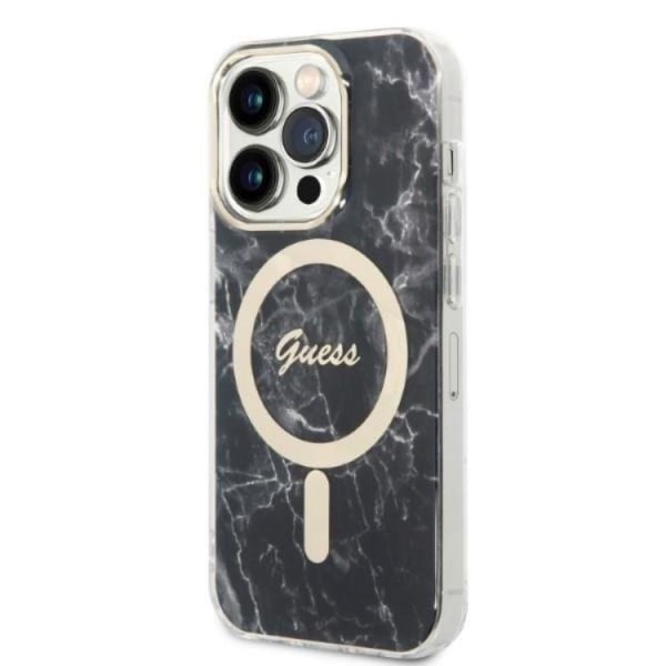 GUESS iPhone 14 Pro Magsafe Skal Marble + Trådløs Oplader - Sort