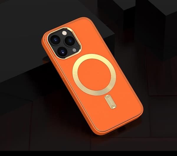 BOOM iPhone 14 Pro Magsafe nahkakotelo - Oranssi Orange