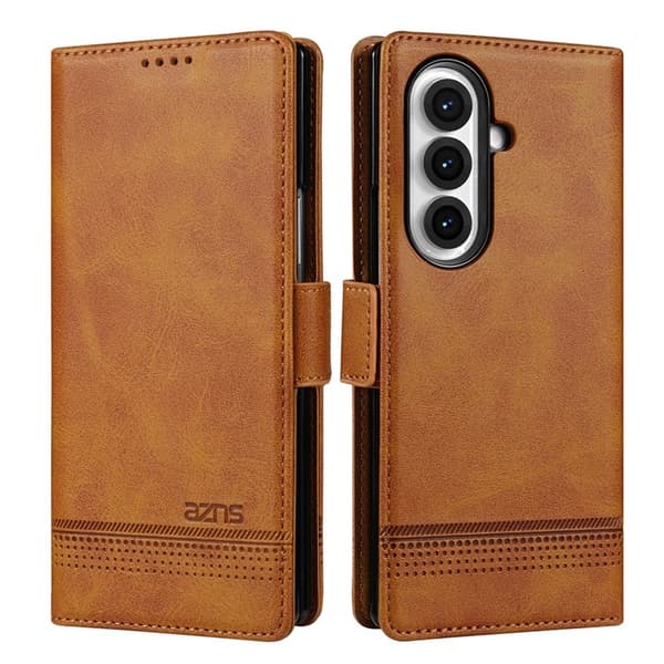 AZNS Galaxy Z Fold 7 Plånboksfodral Cowhide Läder - Brun Brun