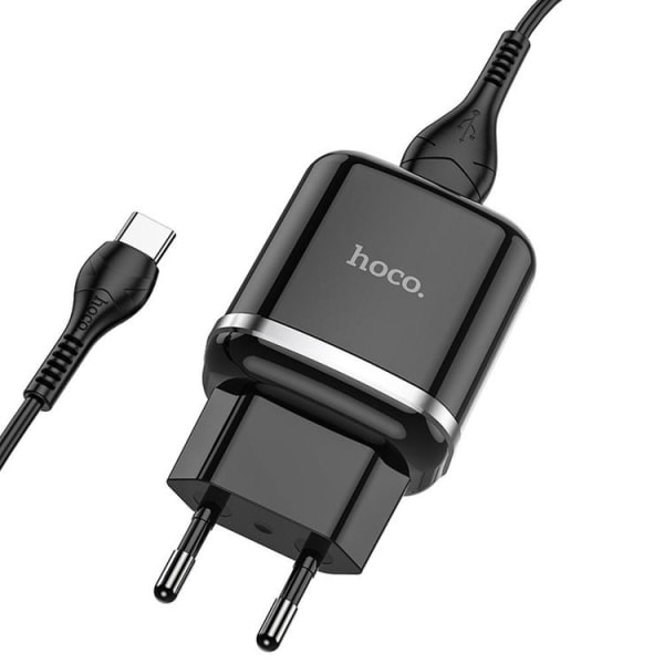 Hoco Väggladdare USB-A Med USB-C Kabel - Svart