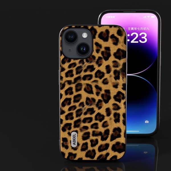 ABEEL Mobilskal till iPhone 14 Plus PU Läder Leopardmönster Guld