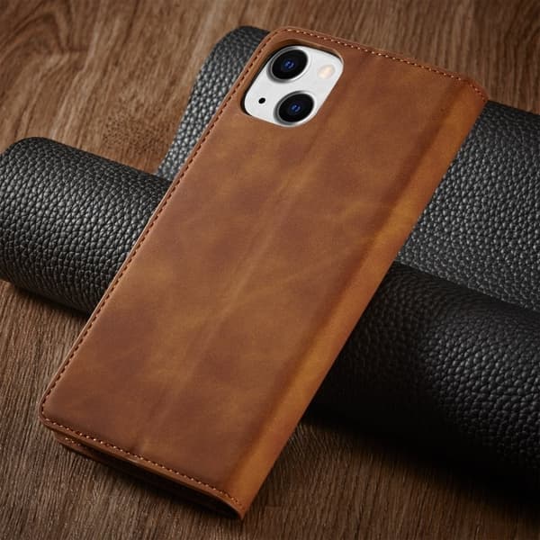 FORWENW iPhone 14 Plus Plånboksfodral i Konstläder - Brun