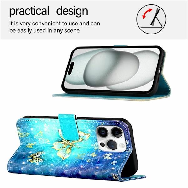 iPhone 16 Pro Max Plånboksfodral Printing Pattern Med Rem Blå