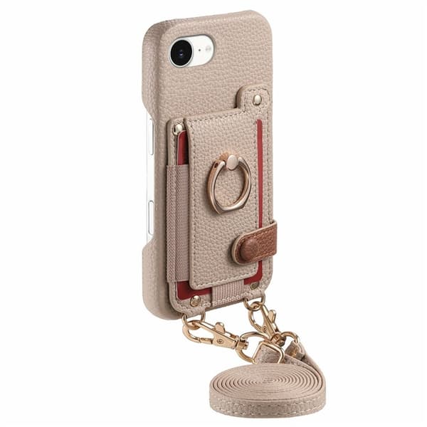 Mobilskal till iPhone 16e med Korthållare Ring Kickstand - Khaki Beige