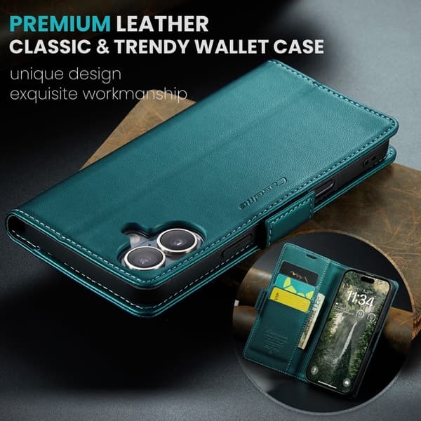 CASEME iPhone 16 Plus Plånboksfodral Konstläder RFID-Skydd Grön