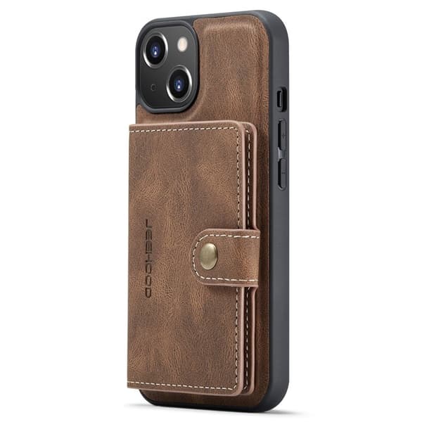 JEEHOOD iPhone 14 Plus Plånboksfodral 2-i-1 Konstläder TPU Kickstand Brun
