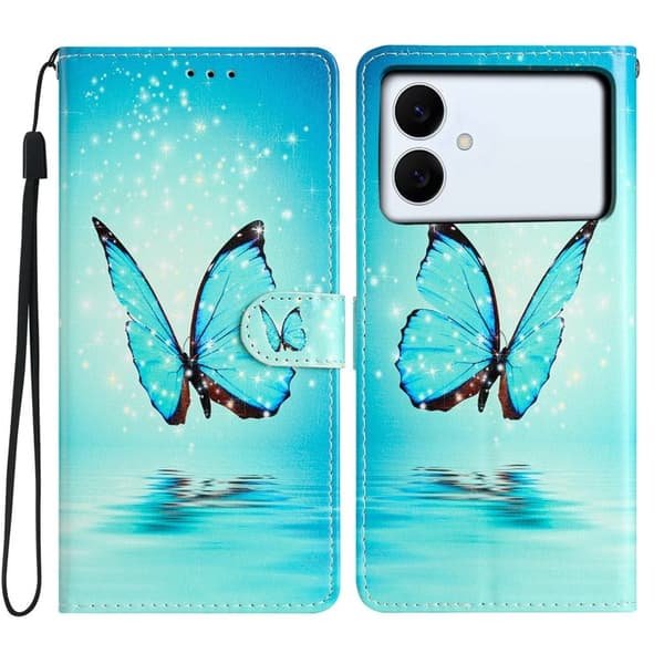 Samsung Galaxy S26 Edge Plånboksfodral Konstläder Mönstertryck Ställ Blå Fjäril