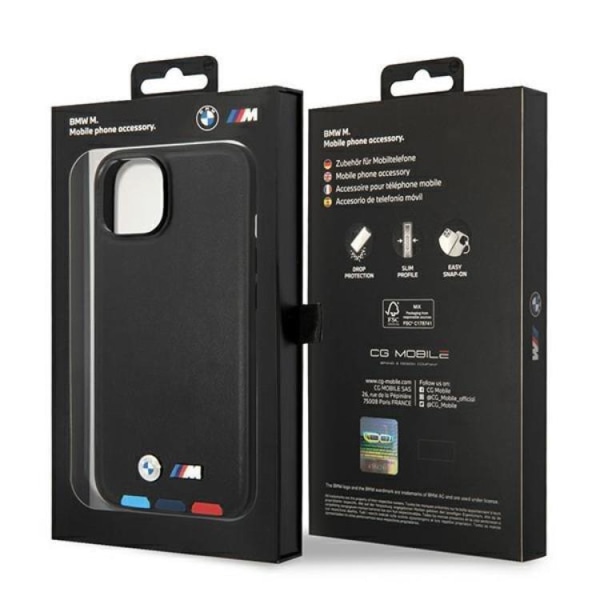 BMW iPhone 14 Plus -kuori nahkaleimasin, kolmivärinen - musta