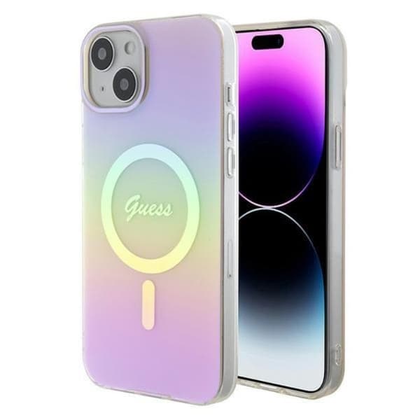 Guess Mobilskal till iPhone 15 Plus Magsafe IML Iridescent - Rosa Rosa