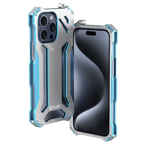 R-JUST Mobilskal till iPhone 15 Pro i Hålformad Aluminium - Silver / Blå
