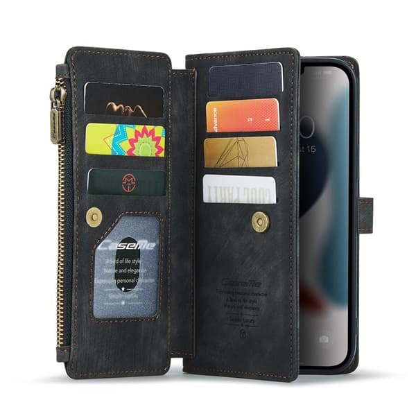 CASEME Konstläder Plånboksfodral för iPhone 12 Pro Max med rem - Svart