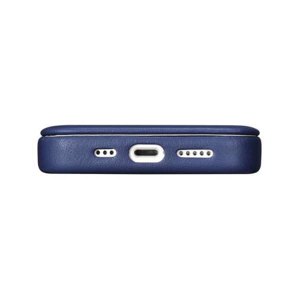 iCarer iPhone 14 -lompakkokotelo Magsafe CE -nahka - sininen