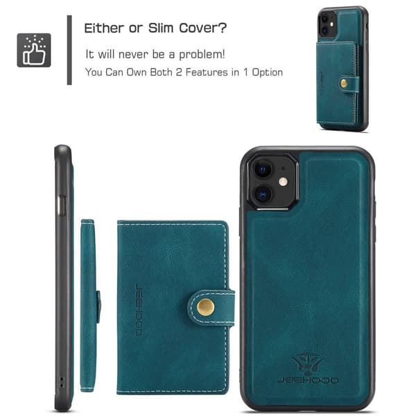 JEEHOOD Detachable Wallet Mobilskal för iPhone 11 Grön