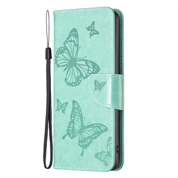 iPhone 14 Plus Plånboksfodral Butterfly Imprinted - Turkos