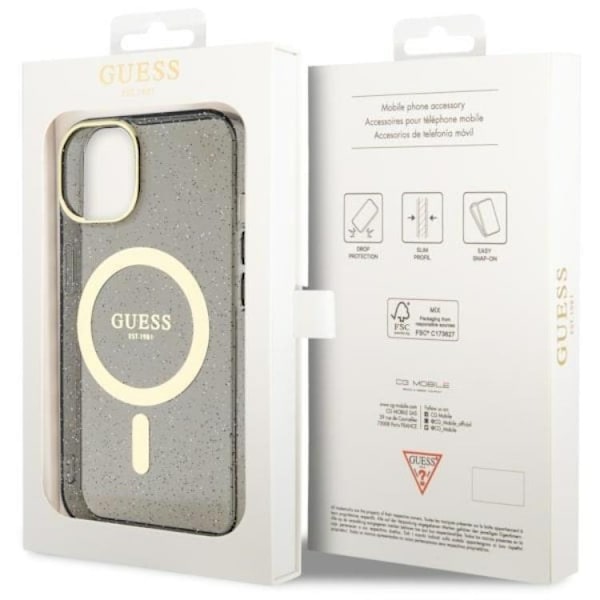 Guess iPhone 14 Plus Mobilskal MagSafe Glitter Guld - Svart Svart