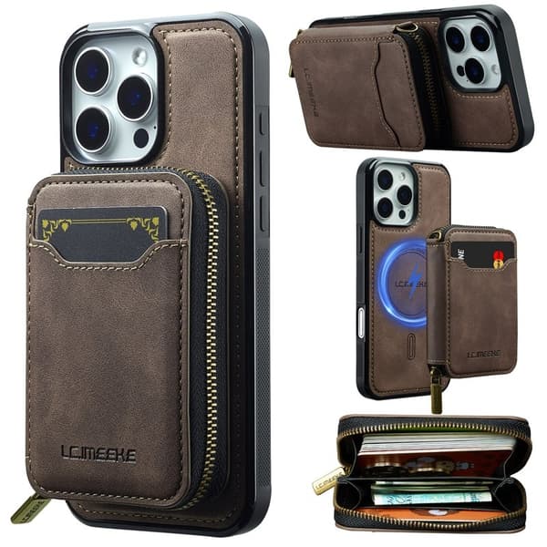 LC.IMEEKE L6 iPhone 14 Pro Max Plånboksfodral Konstläder - Brun