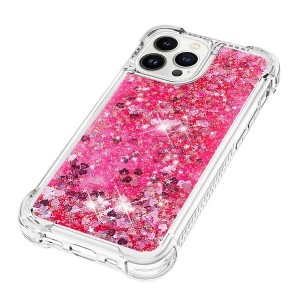 iPhone 14 Pro Cover Liquid Floating Glitter - Pink Rosa