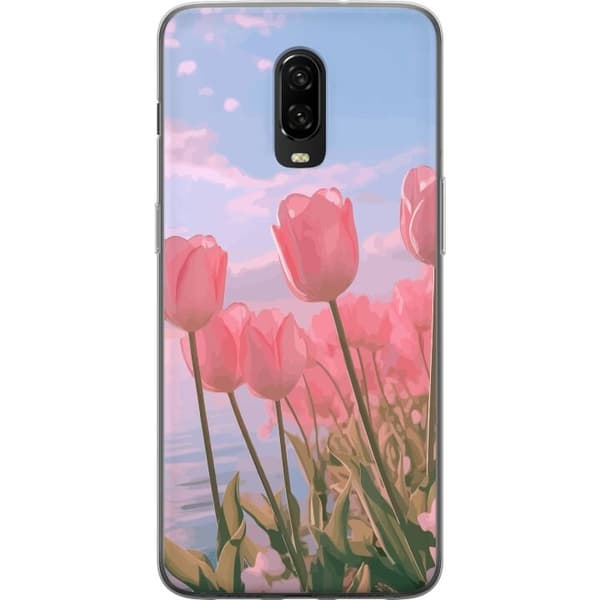 Mobilcover til OnePlus 6T med lyserøde tulipaner