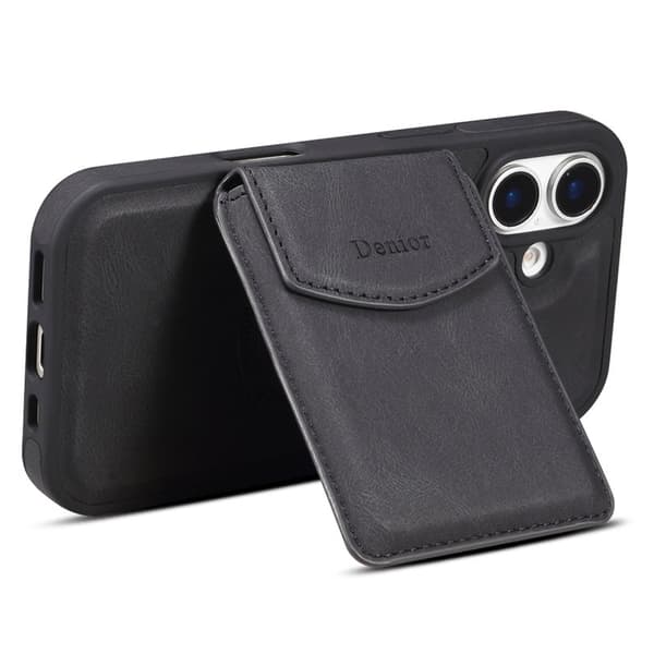 DENIOR D19 Mobilskal till iPhone 16 Plus Läder+PC+TPU Svart