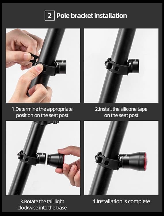 Rockbros Q5 Bagcykel Lys Med Intelligent Stop System - Sort Svart