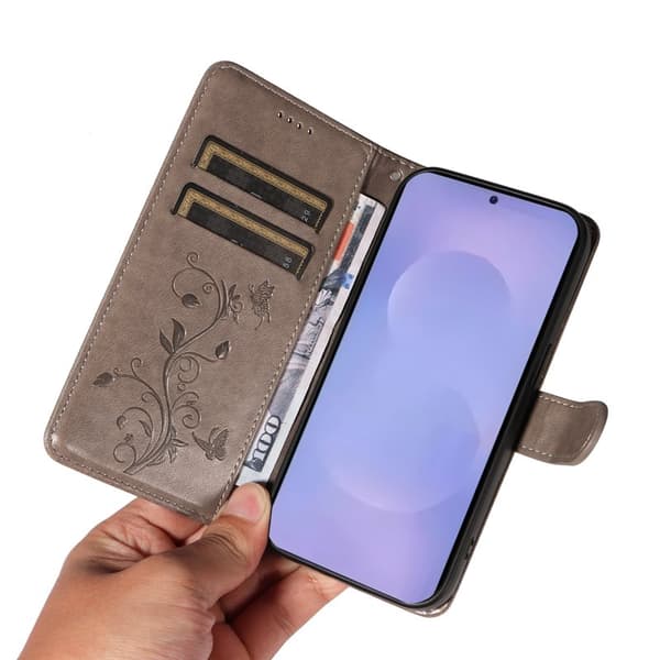 Plånboksfodral för Samsung Galaxy S26 Plus Konstläder Blommönster - Grå