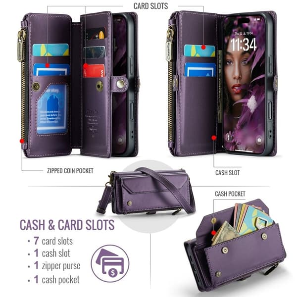 CASEME Plånboksfodral Konstläder för iPhone 17 Pro - Lila