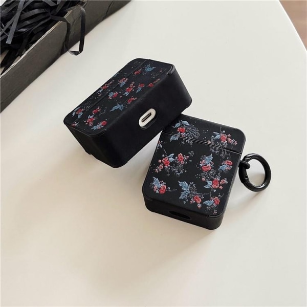 Airpods Pro 2 Skal TPU Læder Floral - Sort/Blå