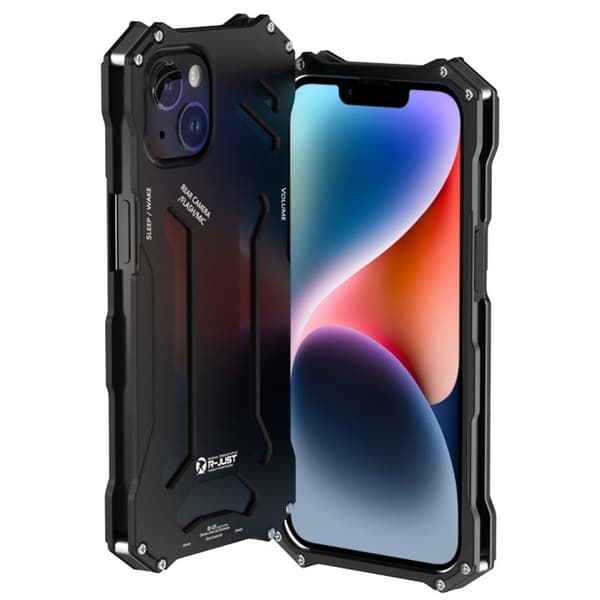 R-JUST Mobilskal till iPhone 14 Plus Metall Anti-Fall Shockproof Svart