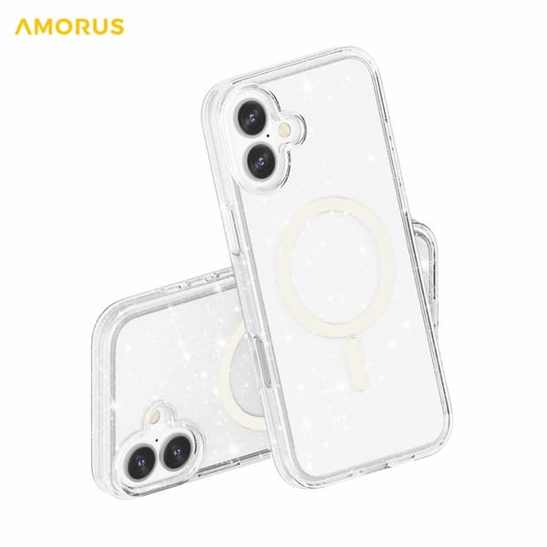 AMORUS Mobilskal till iPhone 17 Magsafe Glitter Powder PC + TPU - Vit Vit