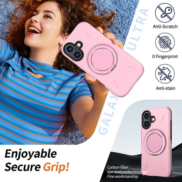 Mobilskal till iPhone 16 Plus MagSafe Rotating Kickstand TPU + PC Rosa