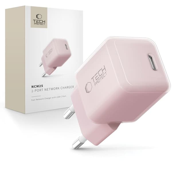 Tech-Protect Väggladdare USB-C 25W - Baby Rosa Rosa