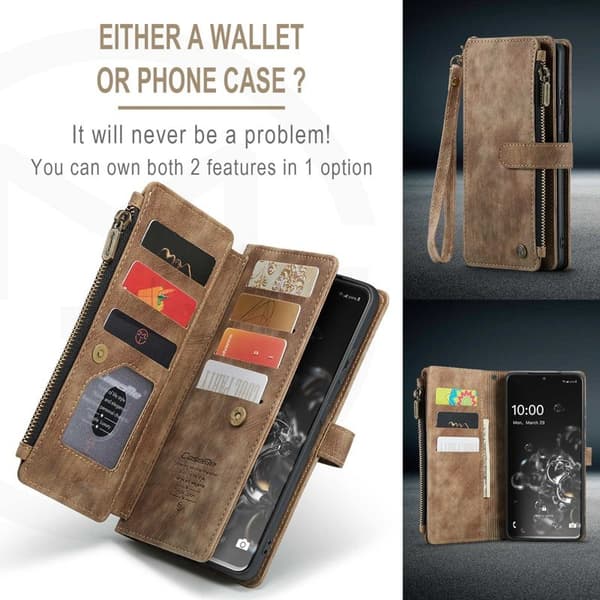 CASEME Konstläder Plånboksfodral för Samsung Galaxy S20 Ultra - Brun