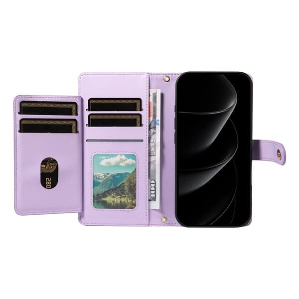 iPhone 17 Pro Max Plånboksfodral Rhombus Läder - Lila Lila