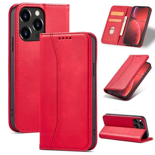 iPhone 12 Pro Plånboksfodral Magnet Fancy - Röd