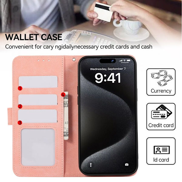 ABEEL iPhone 16 Plus Plånboksfodral RFID Skydd Konstläder - Rosa