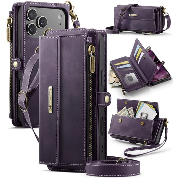 CASEME iPhone 17 Pro Plånboksfodral Zipper RFID C39 Lila