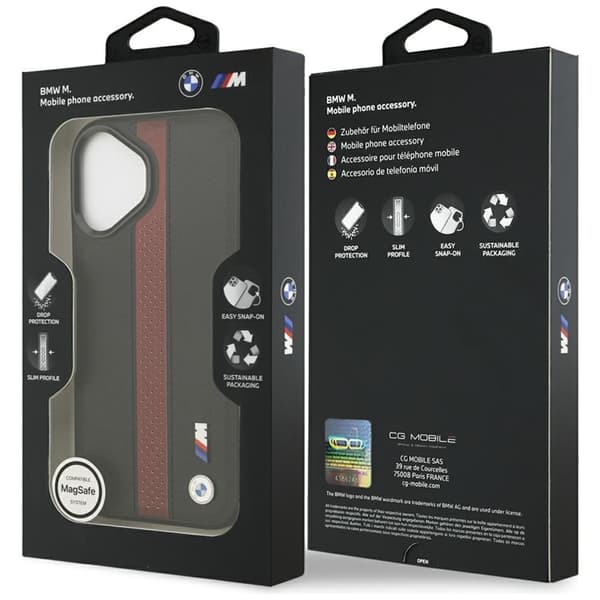 BMW telefontaske til iPhone 17 Magsafe perforeret stribe logo - rød Svart
