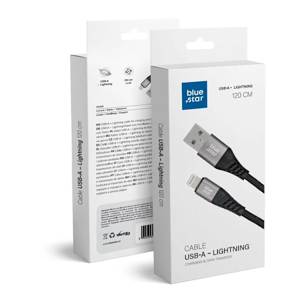 Blue Star USB-A til Lightning Kabel 1.2m - Sort