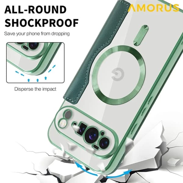 AMORUS Google Pixel 10 Pro XL Plånboksfodral Magsafe RFID-Skydd - Grön Grön