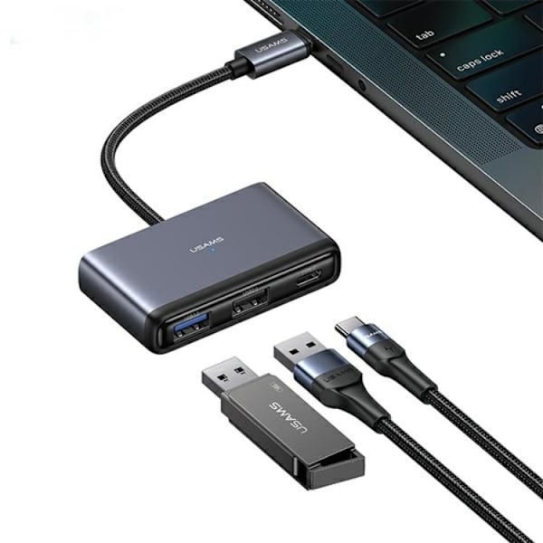USAMS 5in1 Adapter Hubb USB-C 2xUSB-A TF SD - Grå